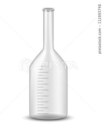 Plastic or glass measure jug. Realistic glass cup with measurement scale for volume isolated. Container for cooking or chemicals. Vector icon 112893748