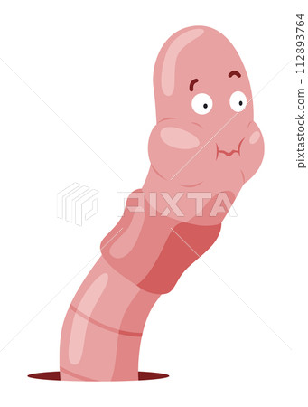 Funny worm. Pink crawler amazemented. Earth worm cartoon character, wildlife nature. Insect for kids illustration Funny worm. Pink crawler amazemented. Earth worm cartoon character, wildlife nature. Insect for kids illustration 112893764
