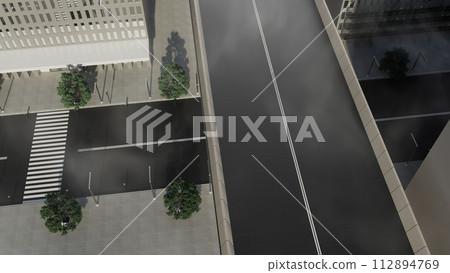 A city street with a crosswalk and a bridge in the background A city street with a crosswalk and a bridge in the background 112894769