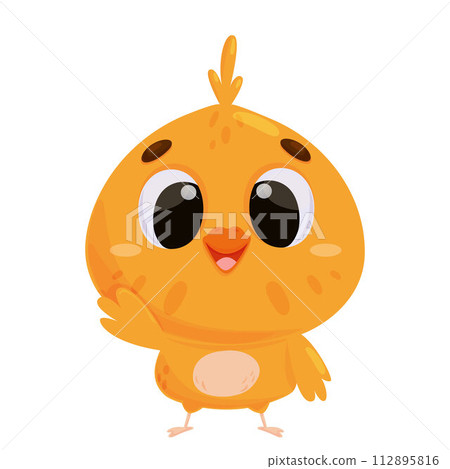 Little chick waves its wing in greeting and smiles Little chick waves its wing in greeting and smiles 112895816