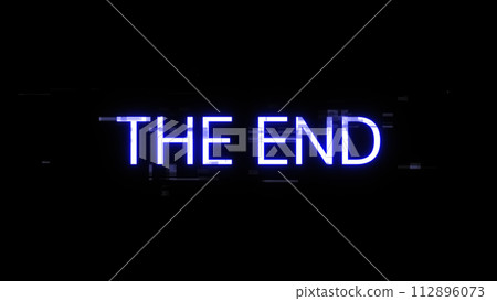 3D rendering the end text with screen effects of technological glitches 112896073