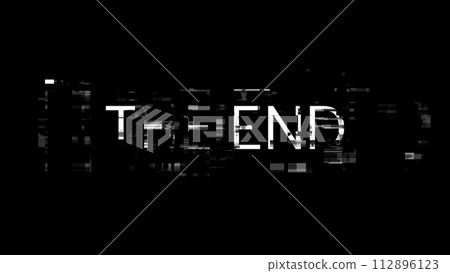3D rendering the end text with screen effects of technological glitches 112896123