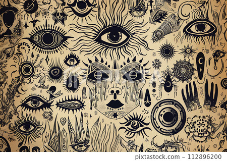 Golden mystery, witchcraft, occult, alchemy, mystical esoteric symbols. Golden mystery, witchcraft, occult, alchemy, mystical esoteric symbols. 112896200