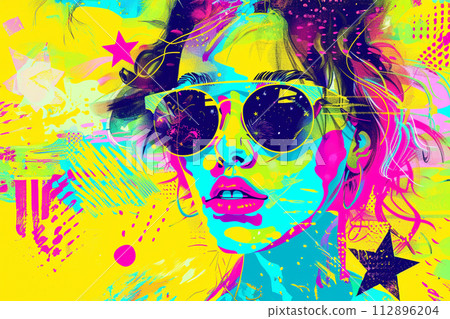 summer collage fluorescent colors. woman close up sunbathing 112896204
