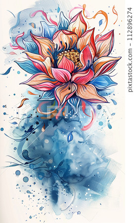 White pink waterlily or lotus flower in pond. 112896274