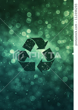 Dark green recycle symbol on bokeh background Dark green recycle symbol on bokeh background 112896293