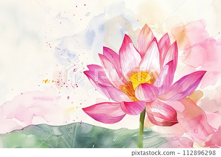 White pink waterlily or lotus flower in pond. 112896298