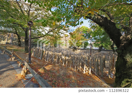 Bamboo lanterns lined up at Kokura Castle, a popular tourist spot in Kitakyushu City 112896322