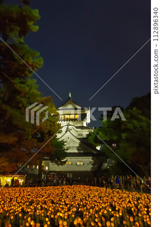 Fantastic scene of event bamboo lights at Kokura Castle in Kitakyushu City 112896340