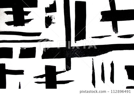 Abstract black and white brush strokes painted on white paper.background. 112896491