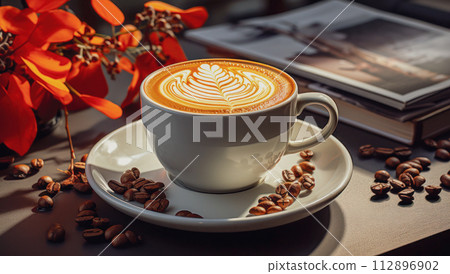 A cup of coffee with latte art 112896902