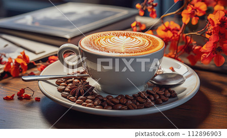 A cup of coffee with latte art A cup of coffee with latte art 112896903