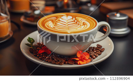 A cup of coffee with latte art A cup of coffee with latte art 112896904