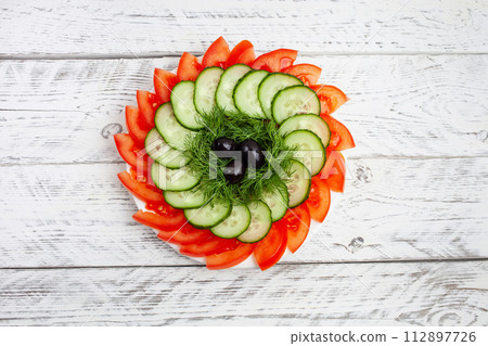 Beautiful sliced vegetables for the festive table 112897726