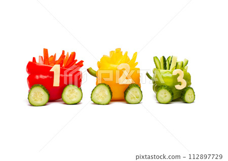 Multi-colored peppers. Red, yellow, green peppers as a traffic light 112897729