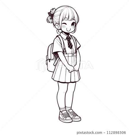 一個背著背包的女人的線條畫 112898306