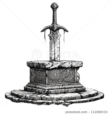 一把舊劍卡在基座上 112898310