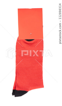 Pair of new red cotton socks isolated on white Pair of new red cotton socks isolated on white 112898314