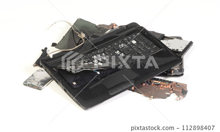 Old broken laptop isolated on white background 112898407