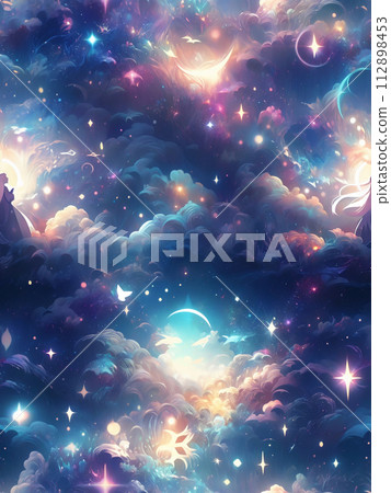 Background painting of clouds and beautiful stars leading to heaven 112898453