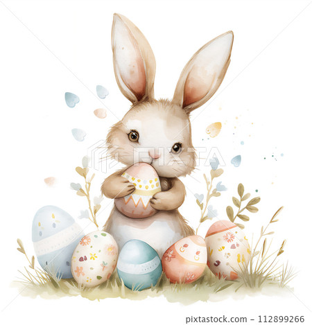 AI-generated content. Easter bunny holding Easter egg AI-generated content. Easter bunny holding Easter egg 112899266