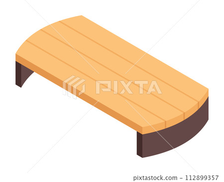 Isometric garden furniture isometric icon, bench. Vector terrace outdoor lounge or patio element, isolated on white background 112899357