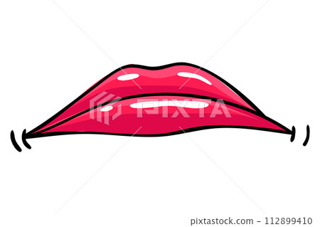 Red lips female. Woman expressed emotion, beauty concept. Modern pop art style, flat vector design illustration 112899410