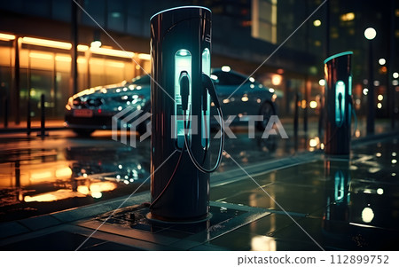 Modern fast electric vehicle chargers for charging car in park. EV car charging station 112899752