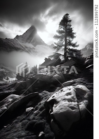 AI-generated content. Monochrome Alpine Majesty 112899792