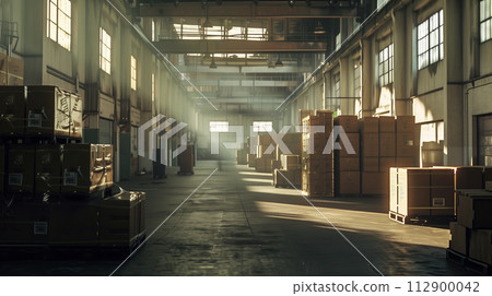 空倉庫的內部視圖 - 物流圖像 空倉庫的內部視圖 - 物流圖像 112900042