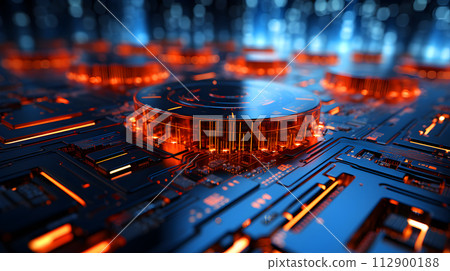 Technology electronic of cybersecurity and information technology of futuristic in the city. Digital integrated network on data main board in computer science Technology electronic of cybersecurity and information technology of futuristic in the city. Digital integrated network on data main board in computer science 112900188