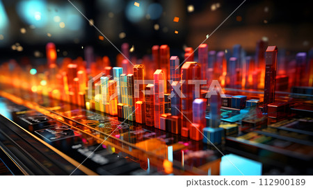 colorful diagrams and stock market data with lines hight graph chart and dynamics in futuristic business of city technology colorful diagrams and stock market data with lines hight graph chart and dynamics in futuristic business of city technology 112900189