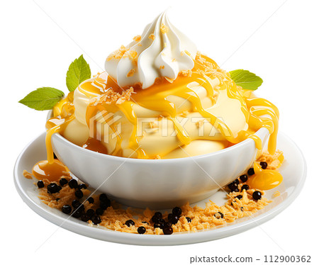 Fresh Vanilla and banana or lemon Ice cream in white bowl isolated on whited background Fresh Vanilla and banana or lemon Ice cream in white bowl isolated on whited background 112900362