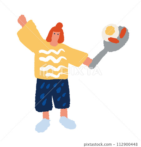 一個女人做飯的簡單而平面的插圖 112900448