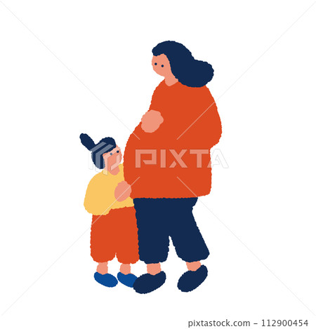 Simple and flat illustration of pregnant woman and child 112900454