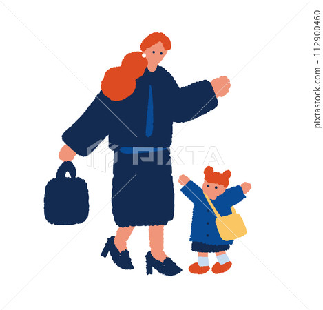 Simple and flat illustration of kindergarten child and mother Simple and flat illustration of kindergarten child and mother 112900460