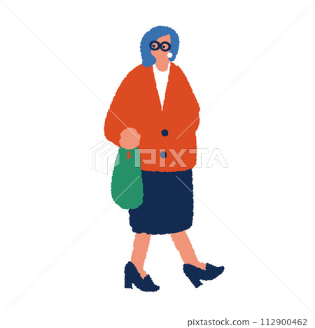 一個行走的女商人的簡單而平面的插圖 一個行走的女商人的簡單而平面的插圖 112900462