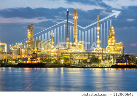 Oil gas refinery or petrochemical plant with business concept. Oil gas refinery or petrochemical plant with business concept. 112900642