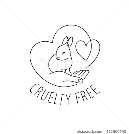 Cruelty free thin line icon. Not tested on animals outline logo sticker for animal friendly product packaging. Cute linear rabbit with text in circle. Vegan eco cosmetics. Simple lined badge Cruelty free thin line icon. Not tested on animals outline logo sticker for animal friendly product packaging. Cute linear rabbit with text in circle. Vegan eco cosmetics. Simple lined badge 112900698
