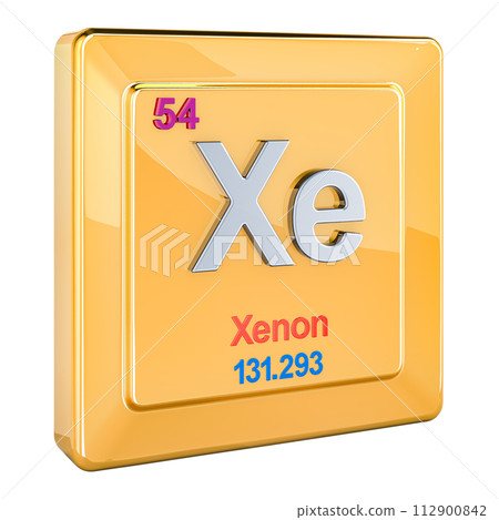 Xenon Xe, chemical element sign with number 54 in periodic table. 3D rendering 112900842