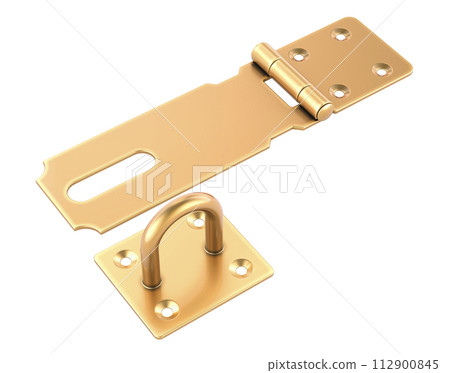 Brass hasp door latch, 3D rendering Brass hasp door latch, 3D rendering 112900845
