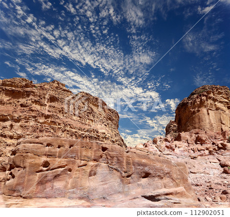 Mountains of Petra, Jordan, Middle East. Petra has been a UNESCO World Heritage Site since 1985 112902051