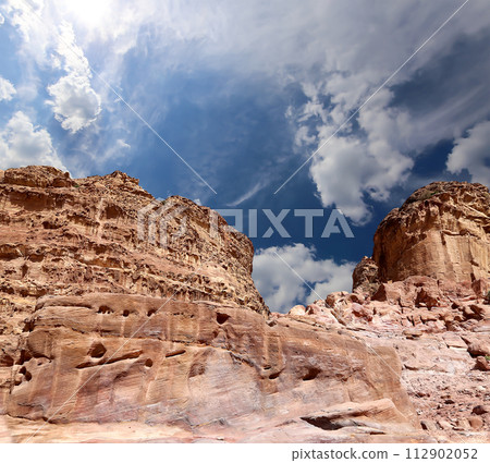 Mountains of Petra, Jordan, Middle East. Petra has been a UNESCO World Heritage Site since 1985 Mountains of Petra, Jordan, Middle East. Petra has been a UNESCO World Heritage Site since 1985 112902052