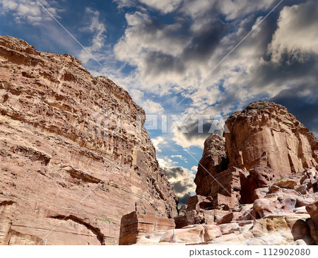 Mountains of Petra, Jordan, Middle East. Petra has been a UNESCO World Heritage Site since 1985 112902080