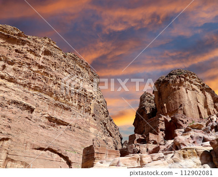 Mountains of Petra, Jordan, Middle East. Petra has been a UNESCO World Heritage Site since 1985 112902081