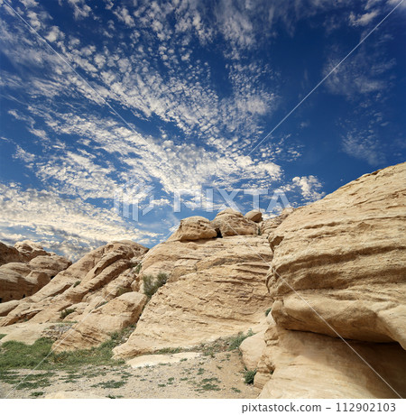 Mountains of Petra, Jordan, Middle East. Petra has been a UNESCO World Heritage Site since 1985 112902103
