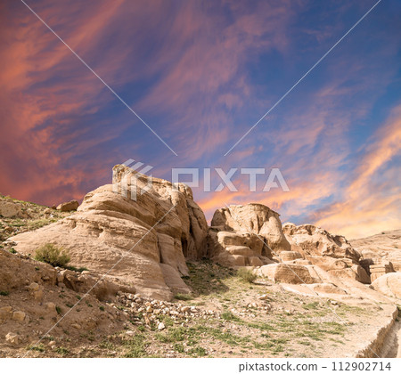 Mountains of Petra, Jordan, Middle East. Petra has been a UNESCO World Heritage Site since 1985 Mountains of Petra, Jordan, Middle East. Petra has been a UNESCO World Heritage Site since 1985 112902714