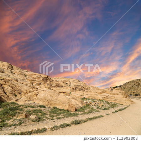 Mountains of Petra, Jordan, Middle East. Petra has been a UNESCO World Heritage Site since 1985 Mountains of Petra, Jordan, Middle East. Petra has been a UNESCO World Heritage Site since 1985 112902808