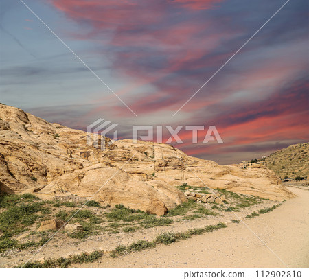 Mountains of Petra, Jordan, Middle East. Petra has been a UNESCO World Heritage Site since 1985 Mountains of Petra, Jordan, Middle East. Petra has been a UNESCO World Heritage Site since 1985 112902810