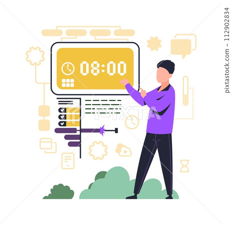 Time management control. Effective agenda schedule. People organize productive workflow. Deadline and priority goal. Planning strategy optimization. Businessman discipline. Vector concept Time management control. Effective agenda schedule. People organize productive workflow. Deadline and priority goal. Planning strategy optimization. Businessman discipline. Vector concept 112902834